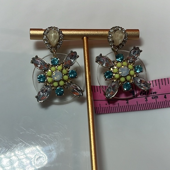 CRYSTAL EARRINGS ROUND DROP COLORFUL STONES - Picture 5 of 7